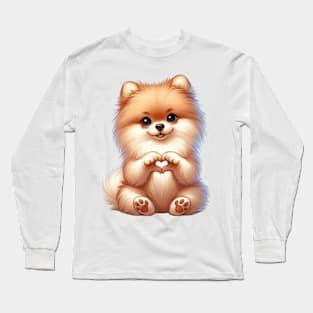 Valentine Pomeranian Dog Giving Heart Hand Sign Long Sleeve T-Shirt